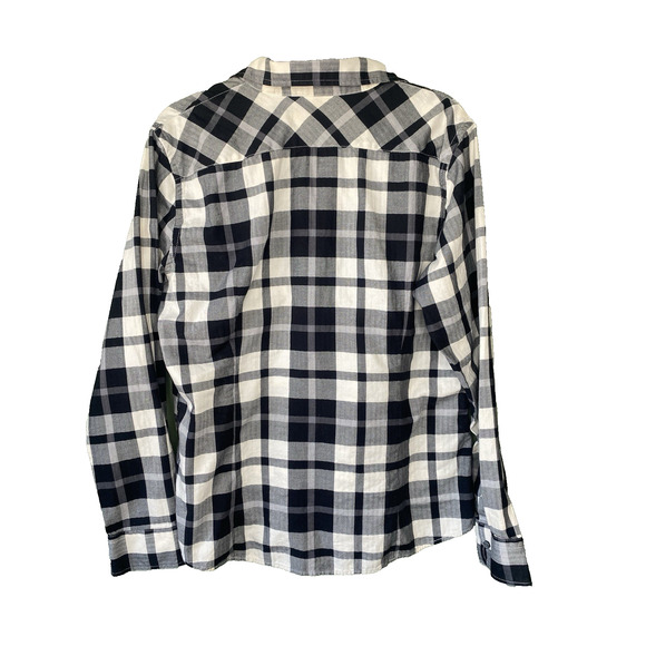Banana Republic Womens XL Soft Wash Black & White Buffalo Plaid Cotton Button Up - Picture 3 of 9